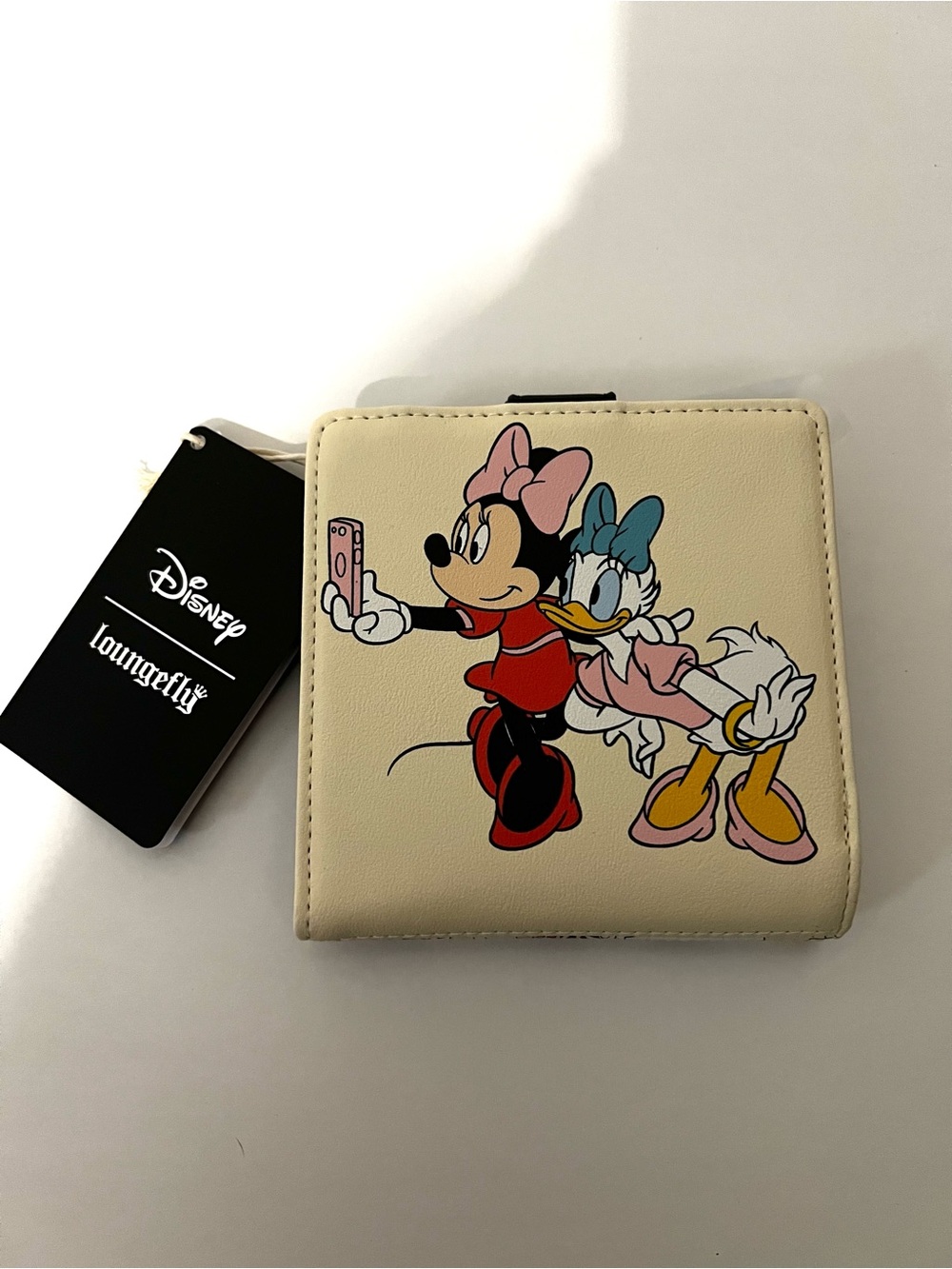 Loungefly Cream Minnie & Daisy Selfie Wallet with Pink, Red, Blue Accents
